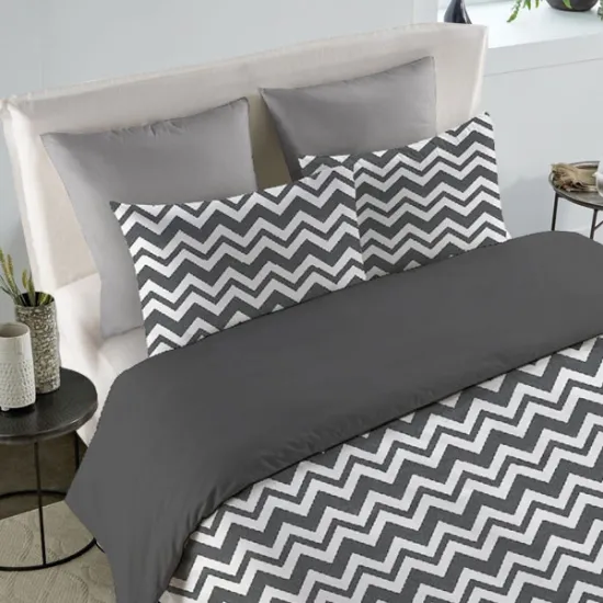 Παπλωματοθήκη Κομποζέ Υπέρδιπλη 220×240 Ideal Line Zic zac Γκρι Σκούρο