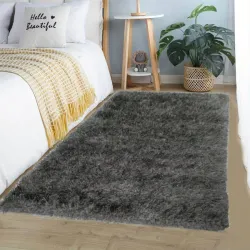 Σετ Χαλιά Κρεβατοκάμαρας 3τμχ Γούνα 66x180cm Σκούρο Γκρι