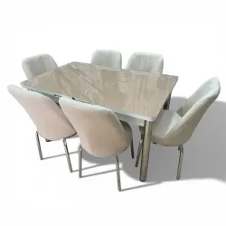 Σετ Τραπεζαρία 6 Καρέκλες Βελούδινες Τραπέζι Με Τζάμι Πτυσσόμενο 170Χ80Χ77 Μπεζ
