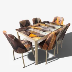 Σετ Τραπεζαρία 6 Καρέκλες Βελούδινες Τραπέζι Με Τζάμι Πτυσσόμενο 170Χ80Χ77 Απομίμηση Ξύλου