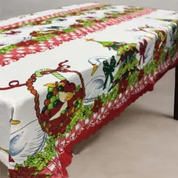 Τραπεζομάντηλο Χριστουγεννιάτικο Λευκό με Σχέδια