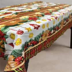 Τραπεζομάντηλο Χριστουγεννιάτικο Λευκό με Σχέδια
