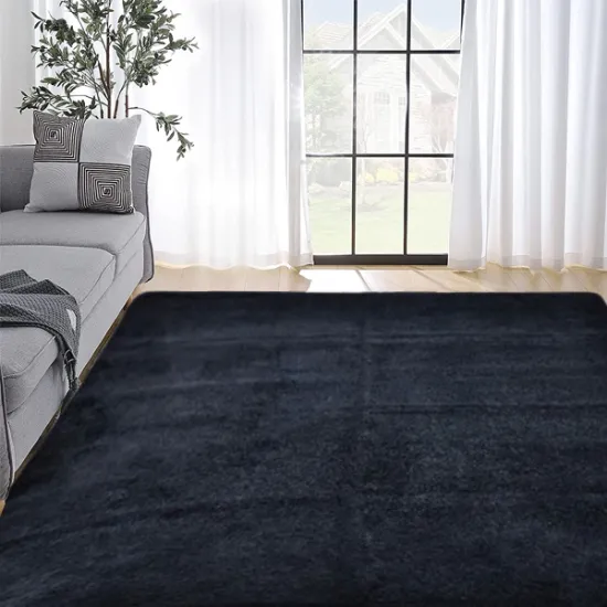 Χαλί Shaggy Γούνα 140x200cm Super Soft Μαύρο