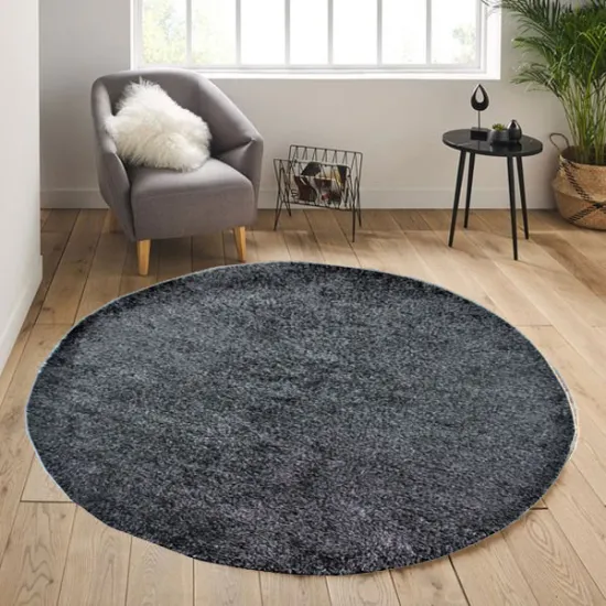 Χαλια Shaggy Στρογγυλά Σκούρο Γκρι 133x133cm