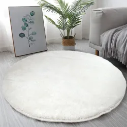 Χαλιά Shaggy Στρογγυλά λευκό 160x160cm