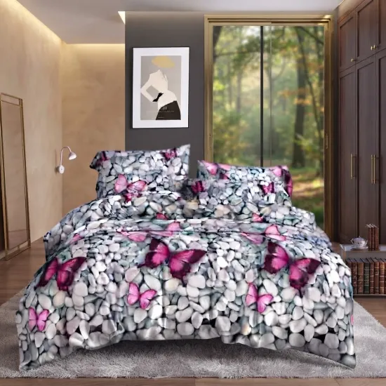 Σετ παπλωματοθήκη υπέρδιπλη 5 τεμαχίων 220 x 240 Πεταλούδες γκρι