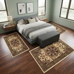 Spitibazaar Σετ Χαλιά Κρεβατοκάμαρας Κλασσικά 3 Τεμάχια Μπέζ